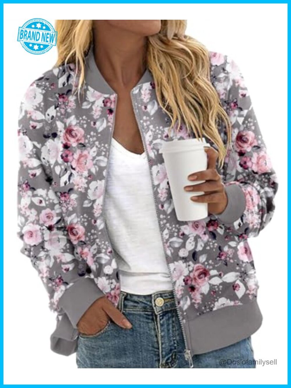 Women Zip Up Jacket Long Sleeve Sweatshirt Quilted Bomber Coat Pockets